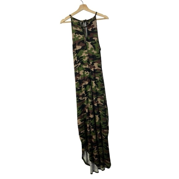 Venus Olive Green Camo High Tie Neck Maxi Dress L - Picture 3 of 4